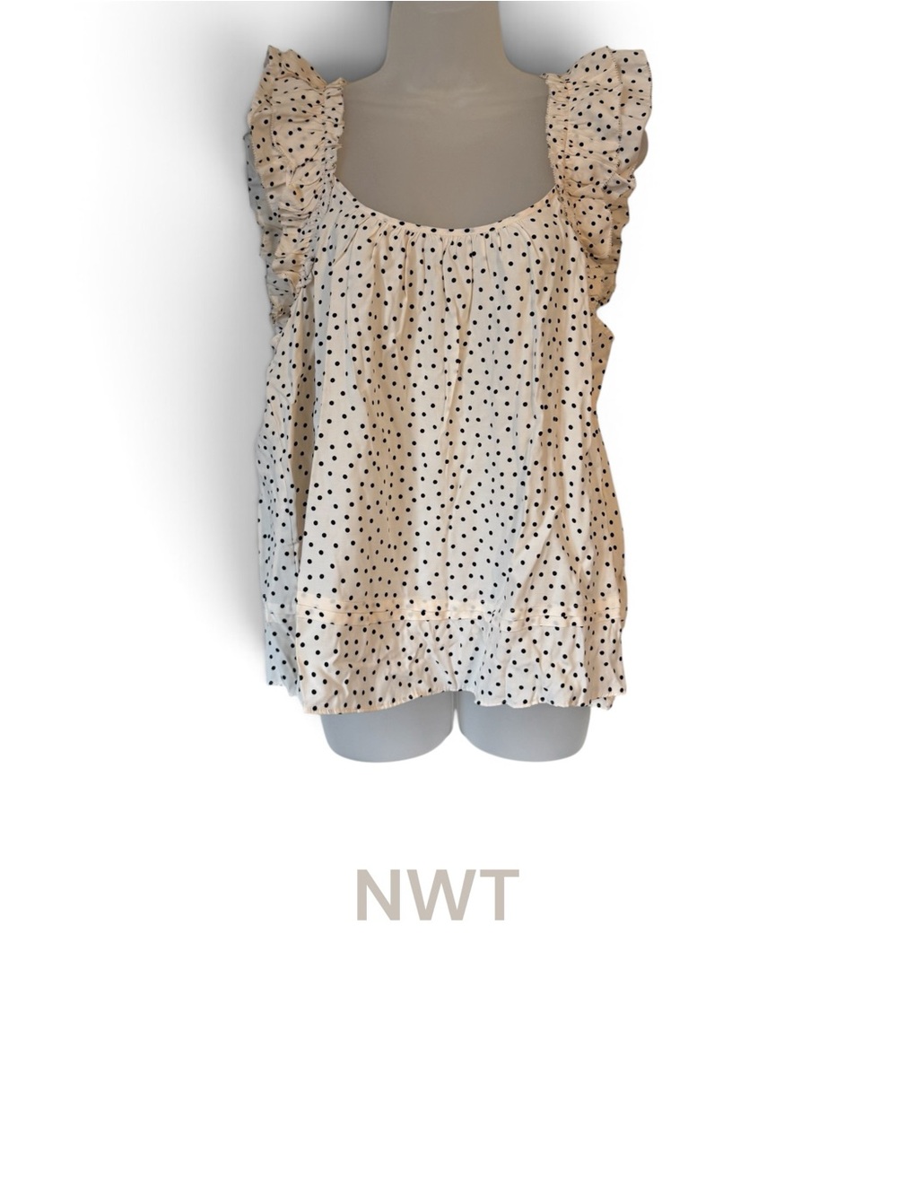 NWT Cream Polka Dot Ruffle Strap Sleeveless Summer Top   LARGE    #5